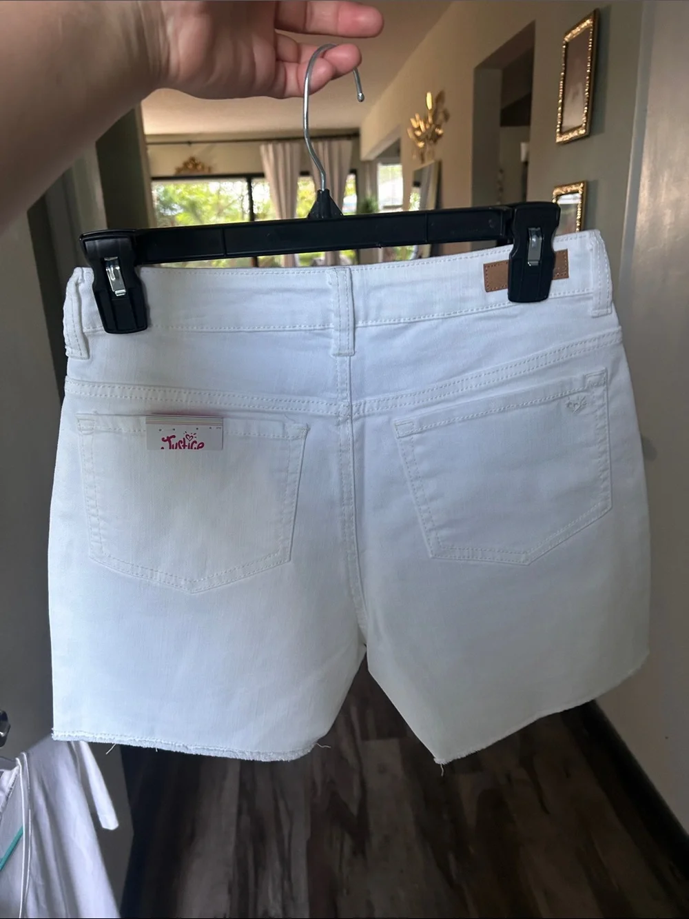 Justice White Denim Shorts with Colorful Patch Accents